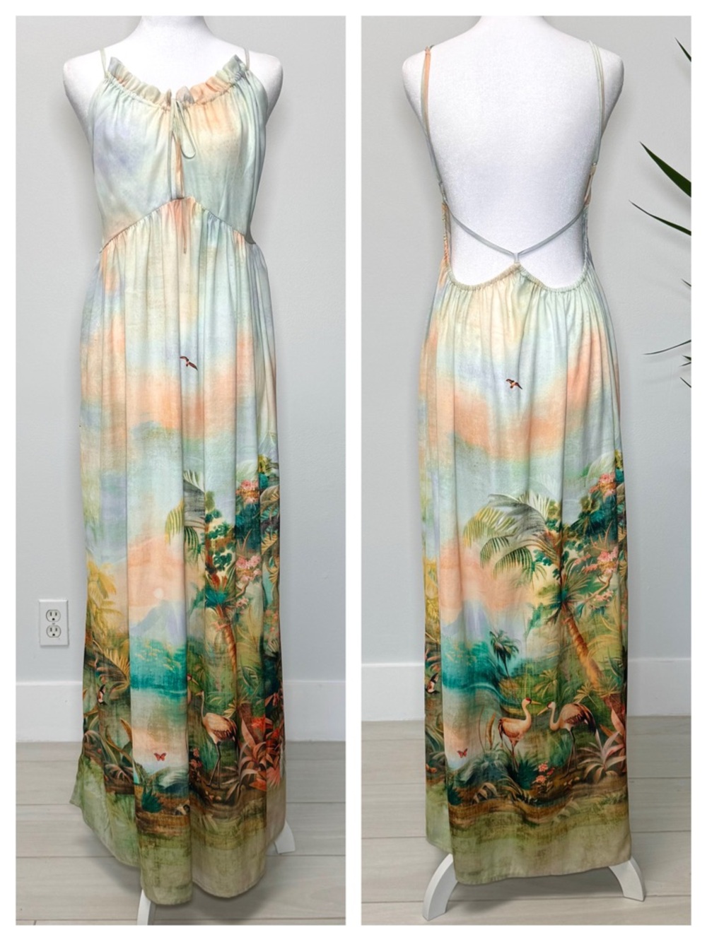 Anthropologie Boho Celandine Tropical Scenic Maxi Dress NWT S Coastal Green - Picture 3 of 10